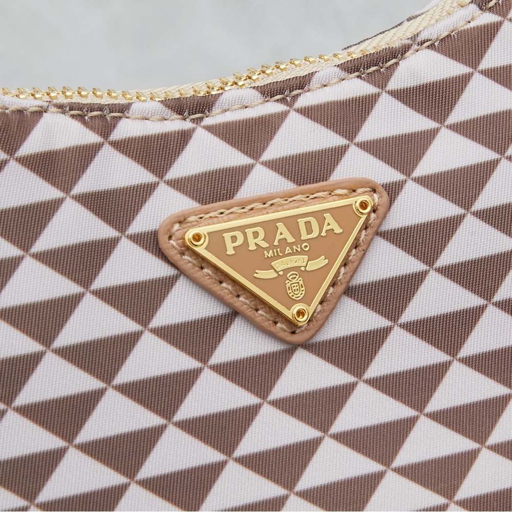 Prada Brown and White Geometric Cosmetic Bag